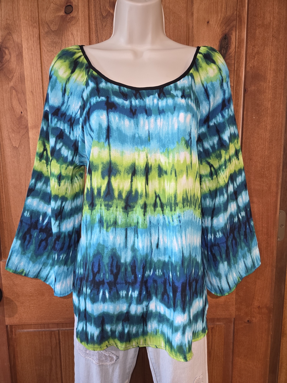 Women's Blue & Green‎ Tie-Dye Scoop Neck Blouse
